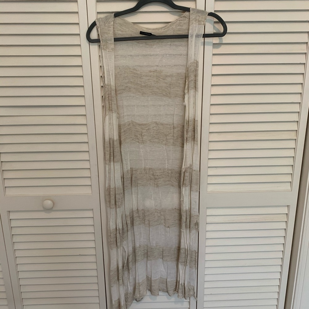 Lightweight Women’s Sleeveless Duster Vest - Beige Stripe